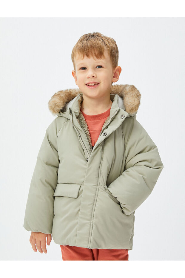Hooded Coat Plush Lined Padded Pocket