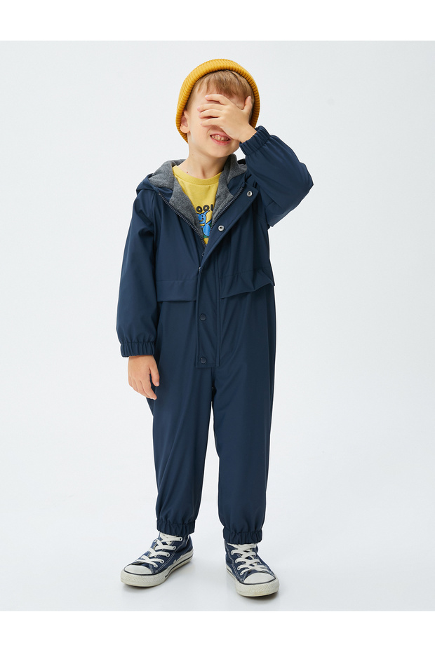 Hooded Parachute Jumpsuit Cuffs Elastic Cotton Lined