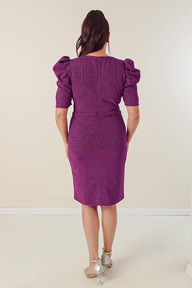 Rochie cu decolteu în V, căptușită, drapeată din Lurex - 5