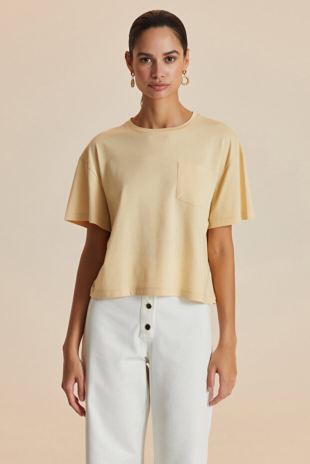 Bej Bisiklet Yaka Tshırt - 2