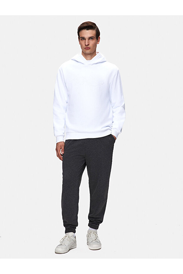 Slogan Hooded Zipperless Regular Fit White Sweatshirt