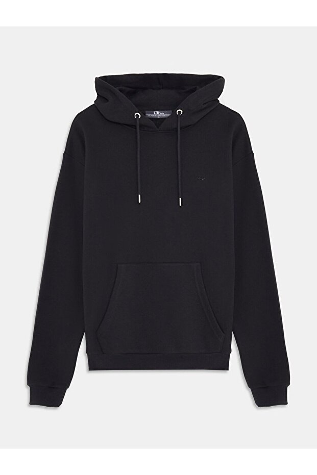 Plain Hooded Zipperless Regular Fit Black Sweatshirt