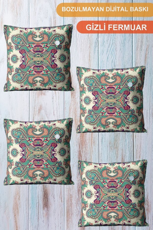 Set of 4 Digital Printed Gift Throw Pillow Pillows - Assorted Colors with Usbek Dezenli