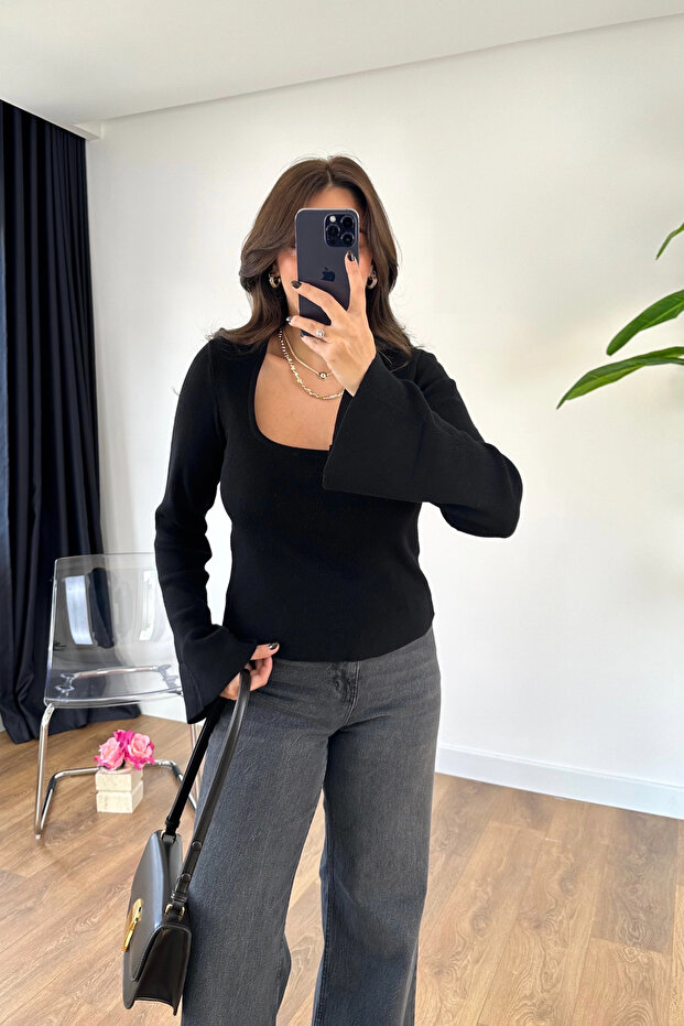 Lena Siyah Kare Yaka Çelik Triko - 2