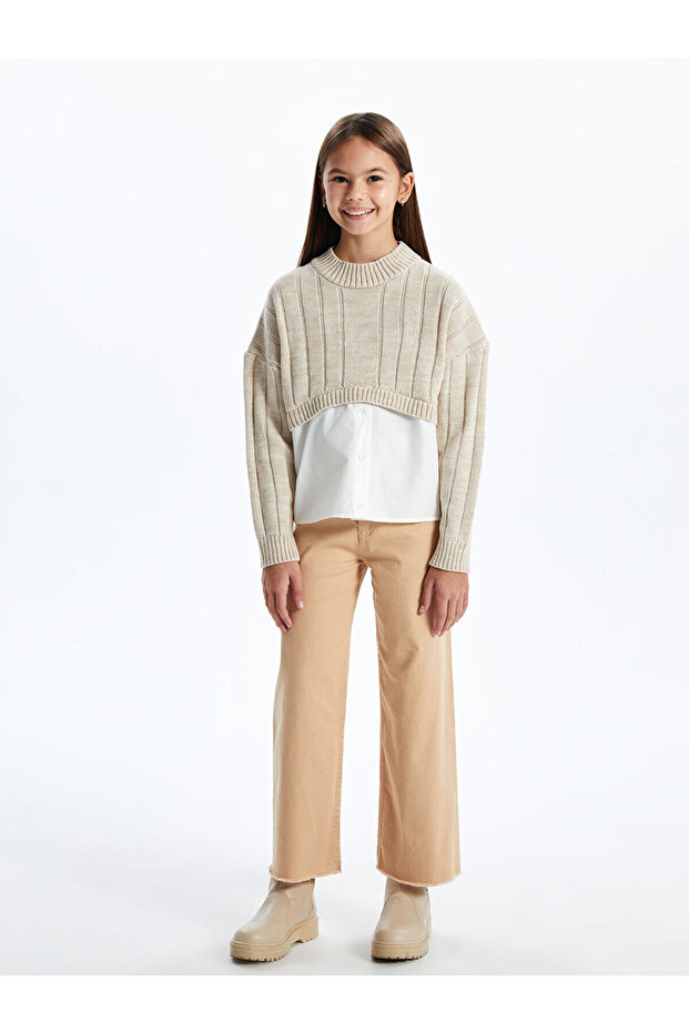 LCW Kids Bisiklet Yaka Desenli Uzun Kollu Kız Çocuk Triko Kazak (W4) - 2