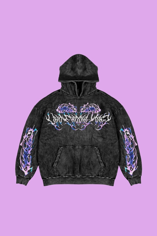 Washed Black Eternal Text Printed Oversize Unisex Hoodie
