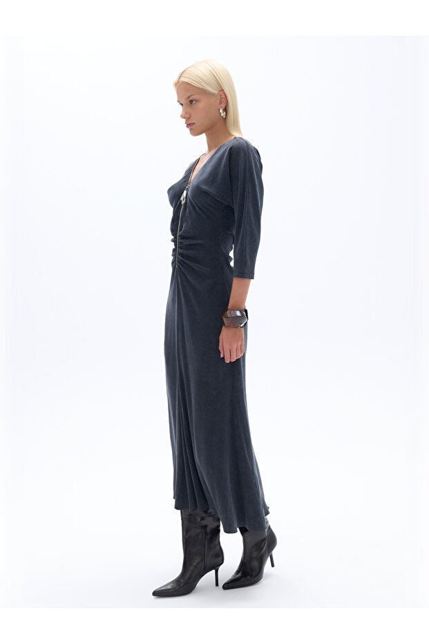 Drape Detaylı Elbise - 4