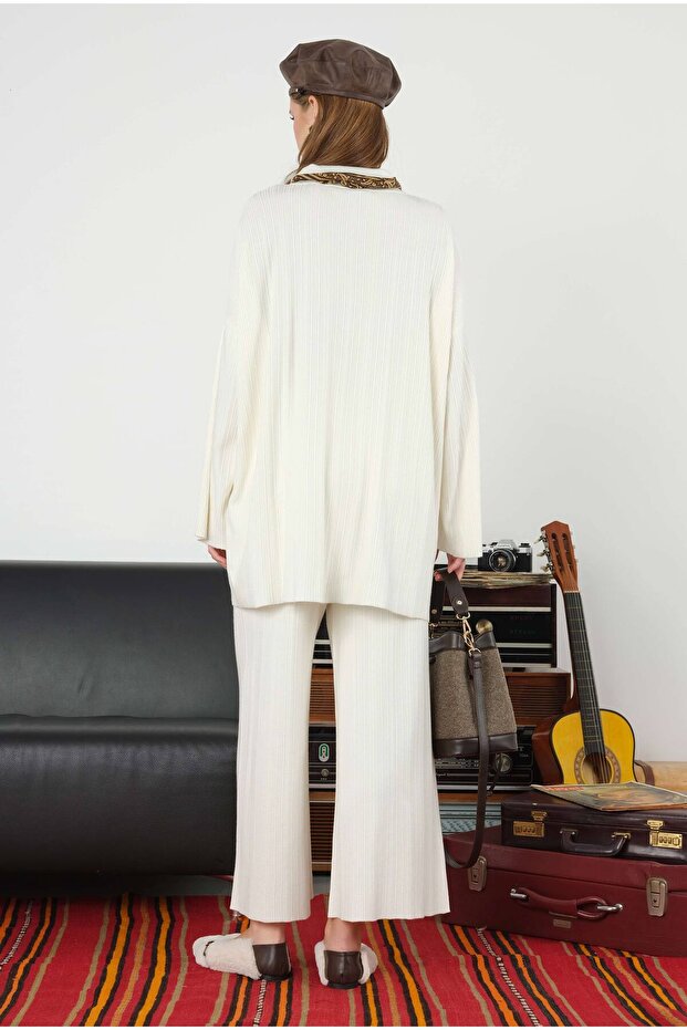 Fitilli Triko Hırka Ekru - 4