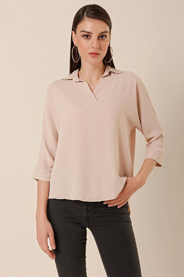 Polo Neck Three Quarter Sleeve Ayrobin Blouse