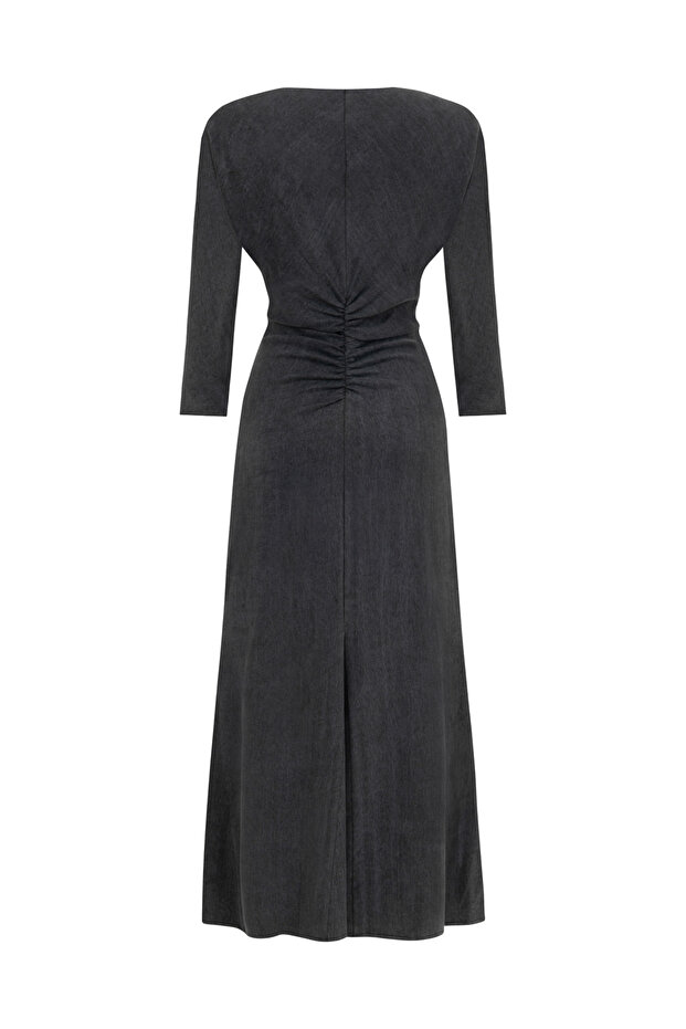 Drape Detaylı Elbise - 7