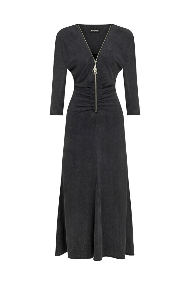 Drape Detaylı Elbise - 6