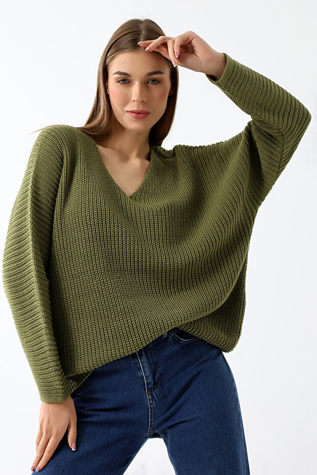 Women's Oversize Casual V-Neck Knitwear Sweater