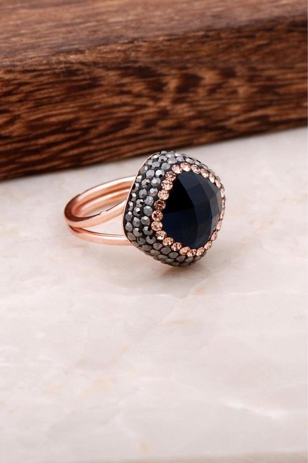 Safir Taşlı Rose Gümüş Tasarım Yüzük 2691 - 1