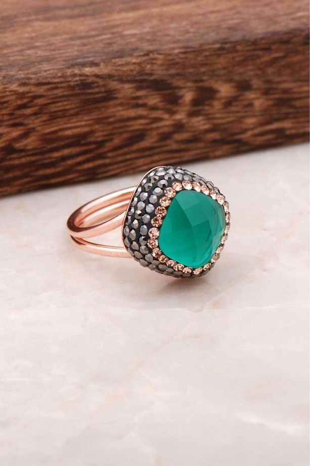Peridot Taşlı Rose Gümüş Tasarım Yüzük 2692 - 1
