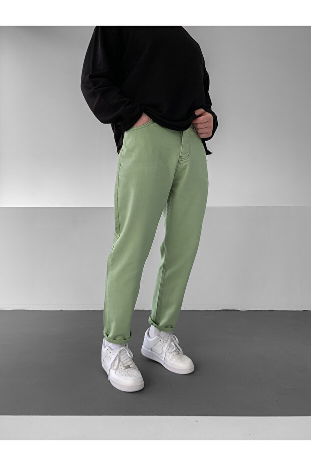 Yeşil Basic Boyfriend Pantolon - 4