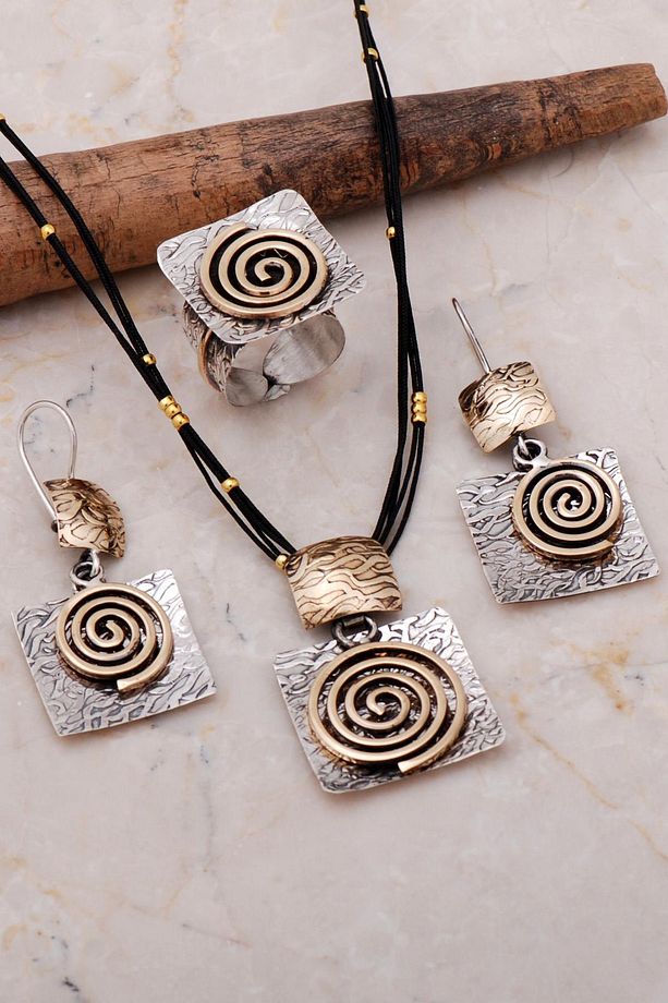 Dövme Elişi Tasarım Sarma Gümüş Set 2158 - 1
