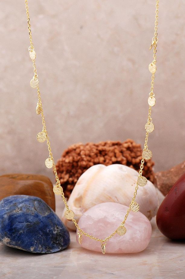 Pullu Altın Yaldızlı Gümüş Choker Kolye 7241 - 1