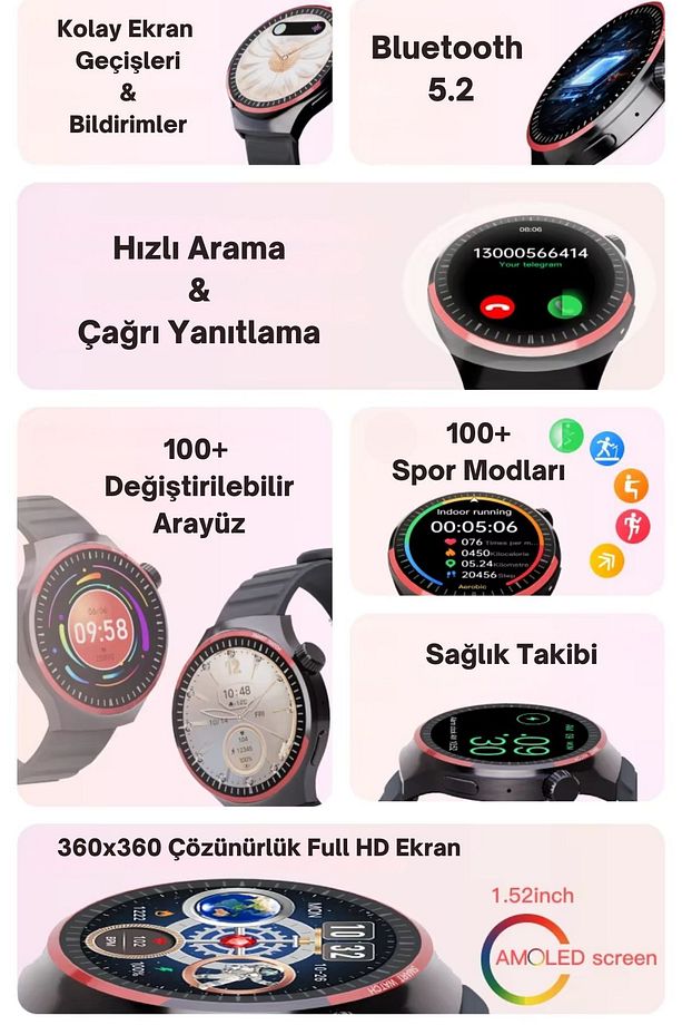 HW10 Pro 1.52 İnç 38 mm Yuvarlak Amoled Ekran Yapay Zeka Destekli Akıllı Saat - 3