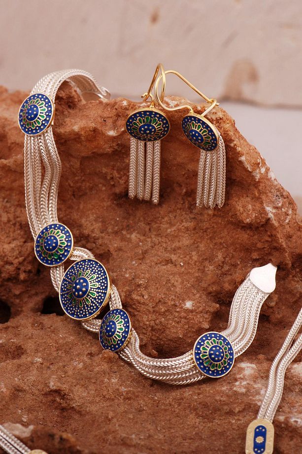Midyat Hasırı El Örmesi Mineli Gümüş Set 2050 - 4