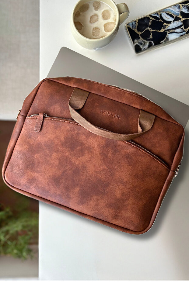 Laptop Bag Coffee 15.6" Inch Impact Resistant, MacBook Bag 39X30X4 Cm, Brown