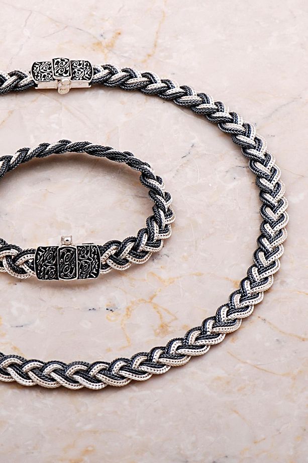 Midyat Hasırı Örgü Tasarım Elişi Gümüş Set 2671 - 2