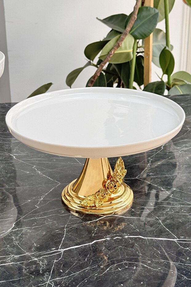 Porcelain Presentation Plate with Metal Stand & Cake and Pastry Food Presentation Plate