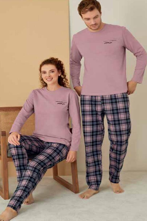 1613 Elitepoint Erkek Uzun Kollu Bisiklet Yaka Pijama Takımı-Gülkurusu - 2