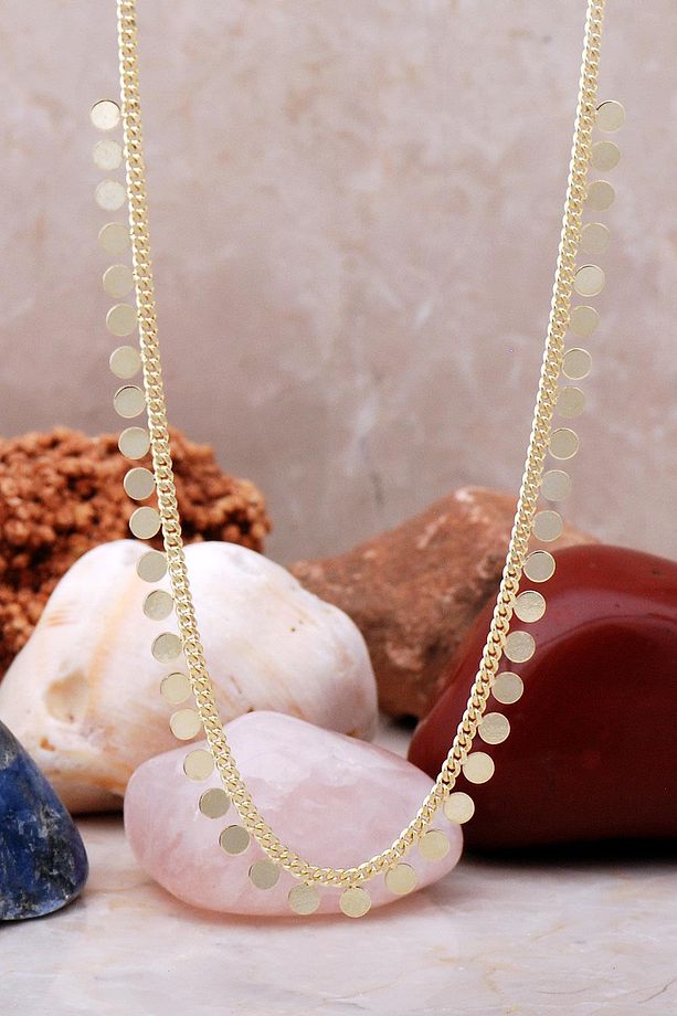 Pullu Altın Yaldızlı Gümüş Choker Kolye 7228 - 1