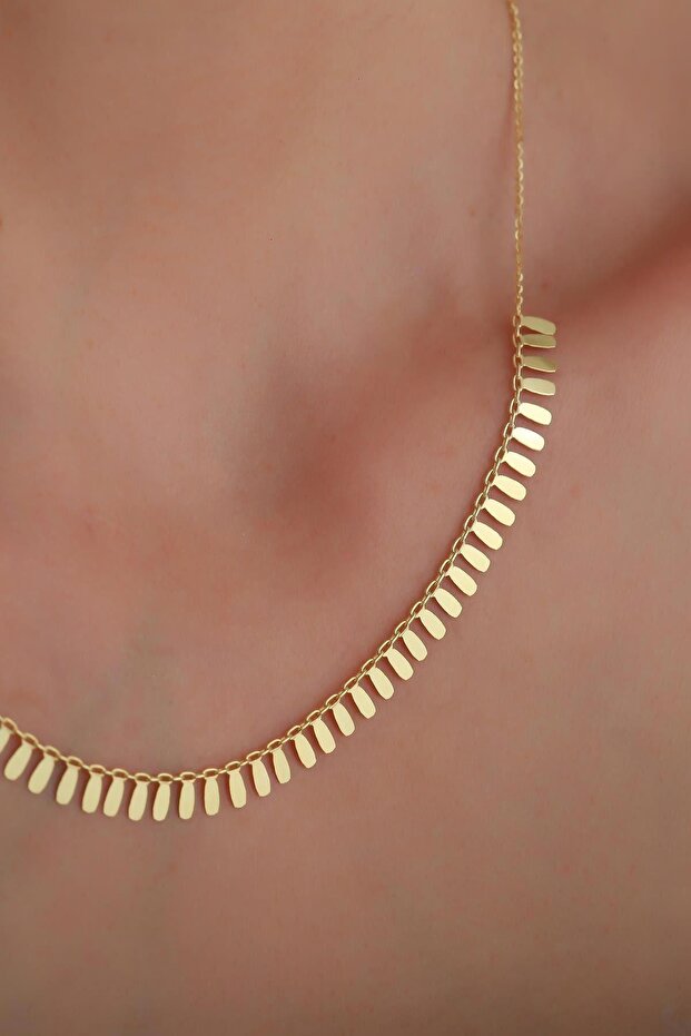 14 Ayar Altın Mini Pullu Badem Kolye - 2