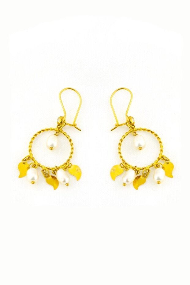 14 Ayar Altın İnci Pullu Küpe - 2