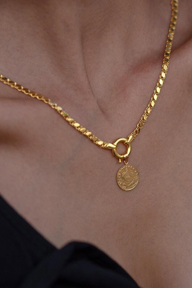 14 Ayar Altın Çeyrek Reşatlı Pullu Halep Kolye - 2