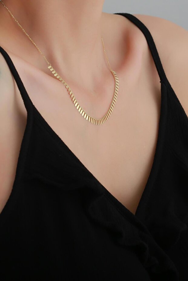 14 Ayar Altın Mini Pullu Badem Kolye - 3