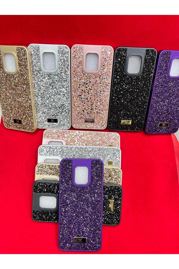 Xiaomi Redmi Note 9 Pro - Note 9S Compatible Glitter Full Stone Silicone Phone Cover Deep Purple