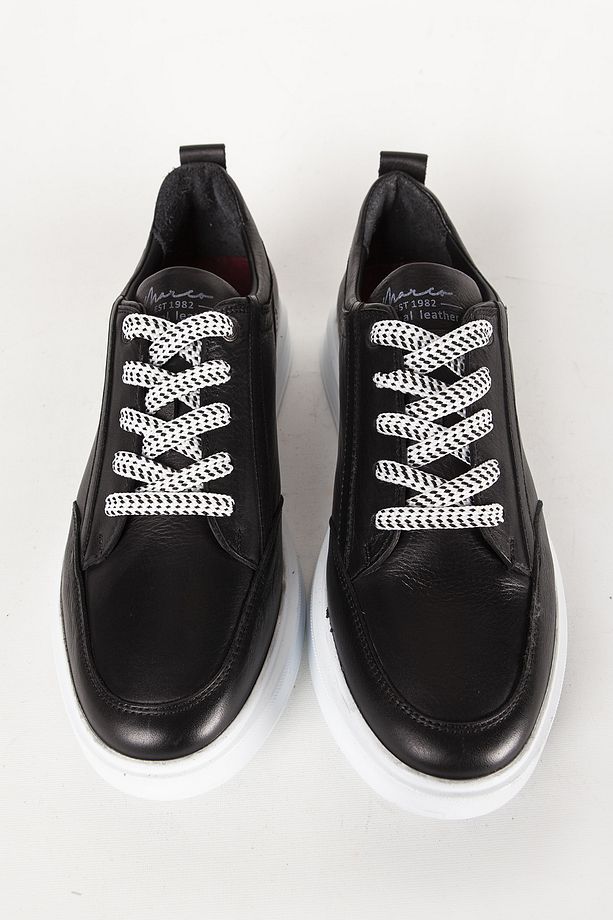 Erkek Kalın Taban Bağcıklı Günlük Sneaker Gerçek Deri Mc 17253 Siyah - 5