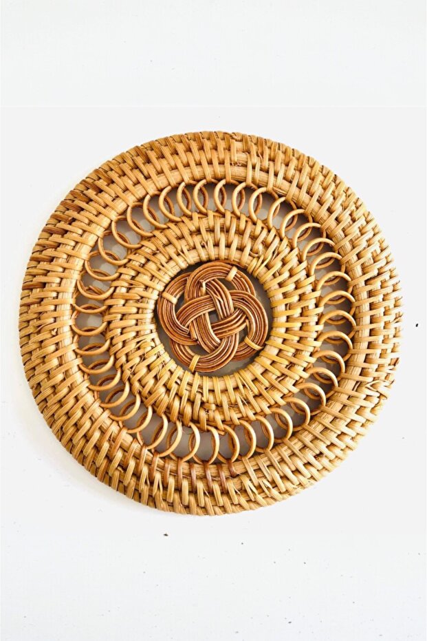 Set of 6 Handmade Natural Rattan Coasters Stylish and Durable Design Bohemian Nordic Style (10cm)