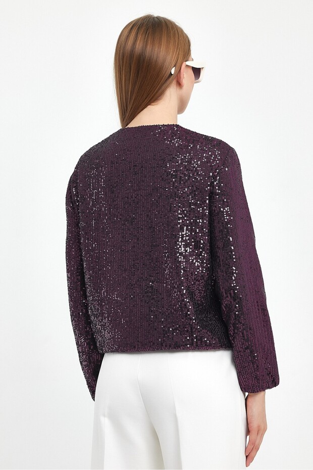 Payetli Bomber Mürdüm Ceket - 4