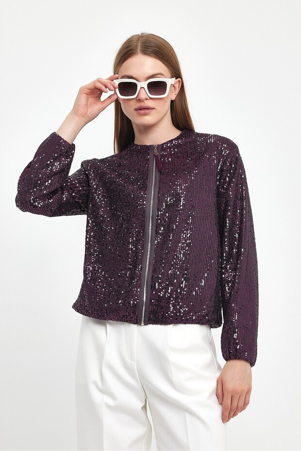 Payetli Bomber Mürdüm Ceket - 3