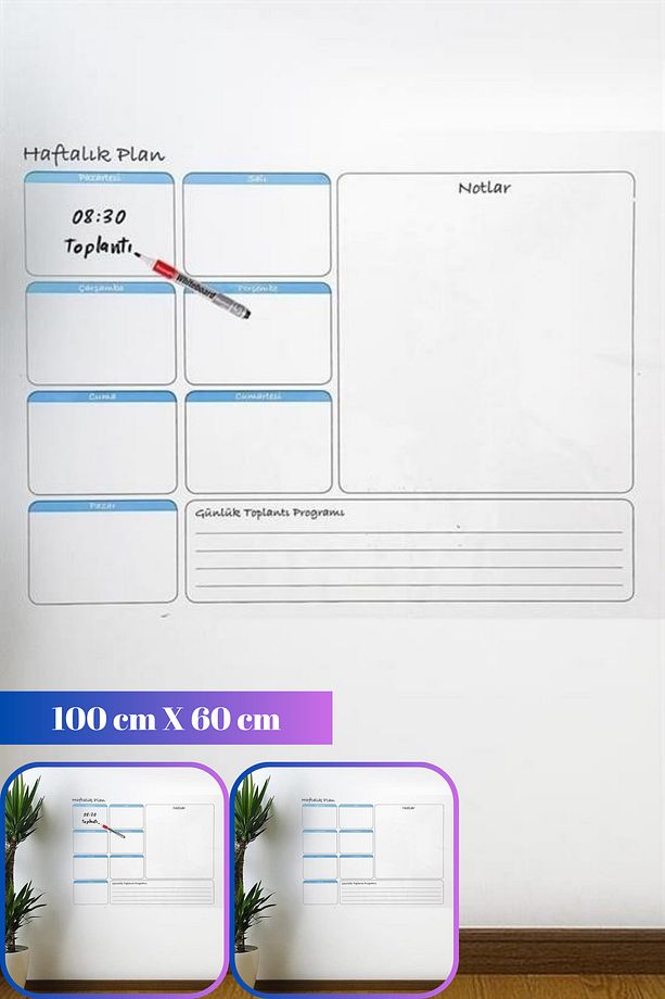 Kendinden Manyetik Yapışkanlı | 1 Haftalık Program Planlayıcı | Silinebilir Sticker Takvim - 1
