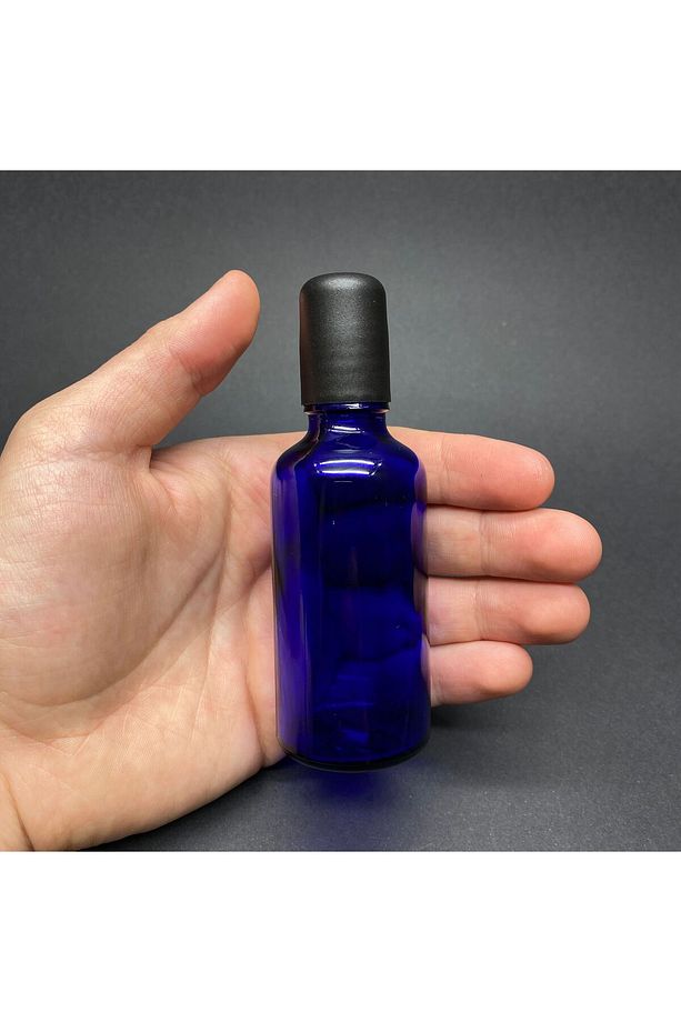 50 CC MAVİ CAM ROLL-ON ŞİŞESİ - SİYAH KAPAKLI - 50 ML CAM BİLYELİ ŞİŞE - CAM ROLL ON ŞİŞE - 2 ADET - 1