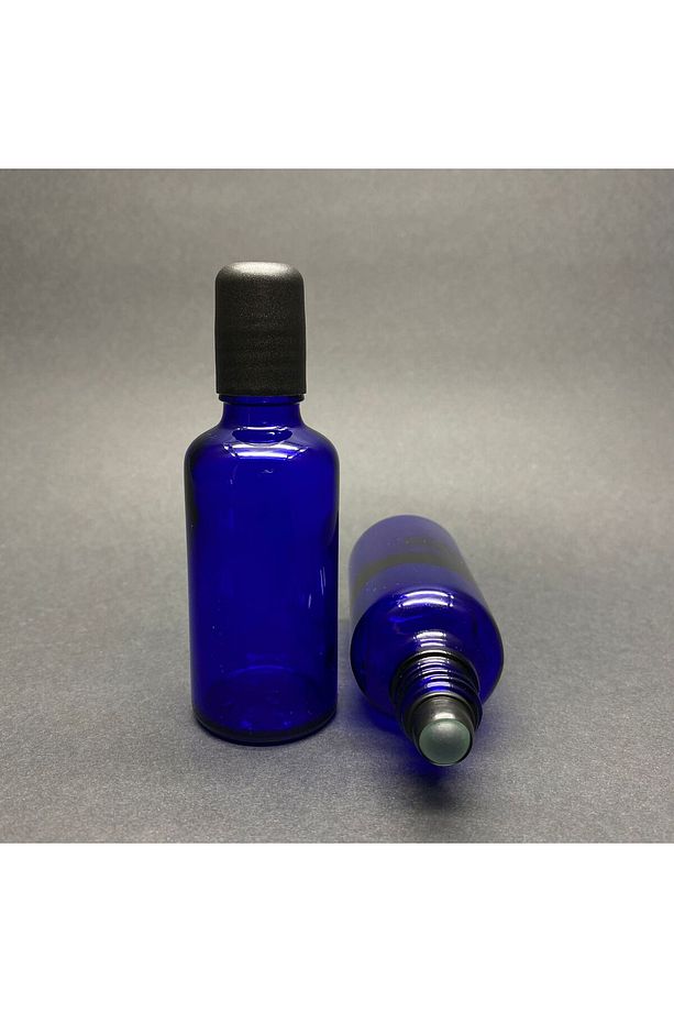 50 CC MAVİ CAM ROLL-ON ŞİŞESİ - SİYAH KAPAKLI - 50 ML CAM BİLYELİ ŞİŞE - CAM ROLL ON ŞİŞE - 2 ADET - 2