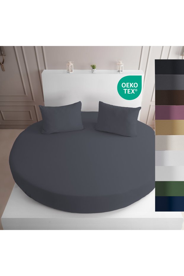 Strausshome Premium Round Fitted Sheet 220X220 - 200X200Cm 100% Cotton Oeko Tex