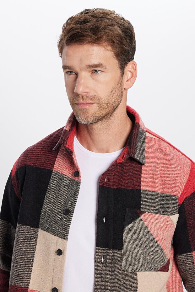 Men's Relax Fit Relax Fit Single Pocket Checked Winter Lumberjack Shirt