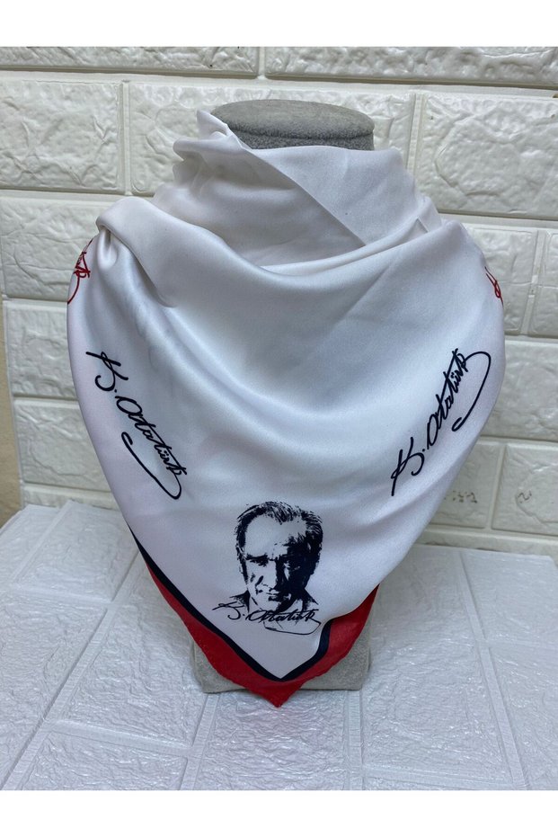 White Red Black Atatürk Signed Scarf Bandana April 23, October 29, May 19, November 10