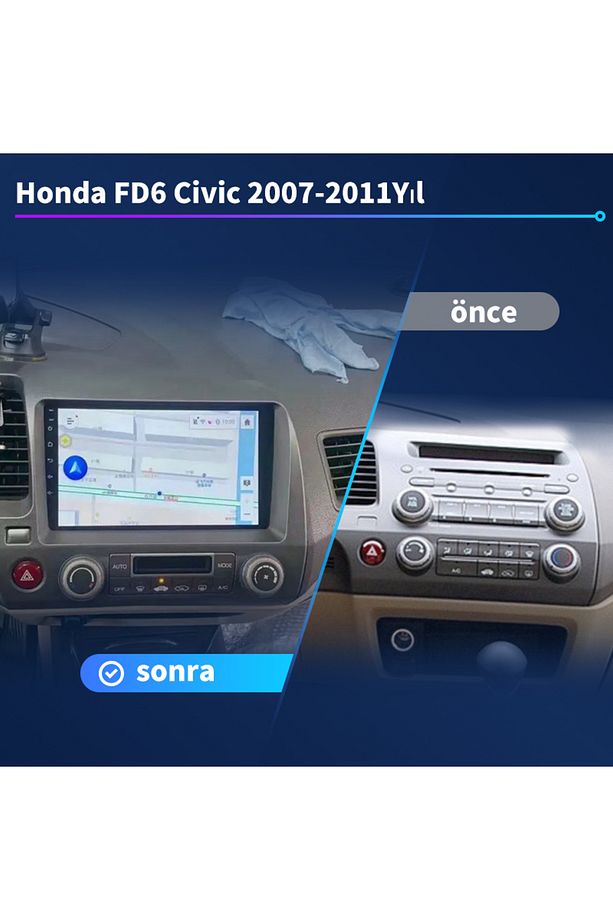 Honda-FD6-Civic-2007-2011Yıl Carplay/Navigasyon/gps/Geri vites arka görünümü ile/9 Inç/2+32GB - 1