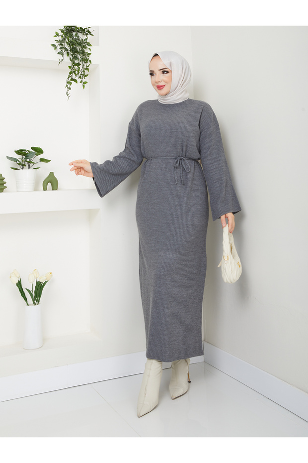 Wonderful Lacing Belted Knitwear Dress