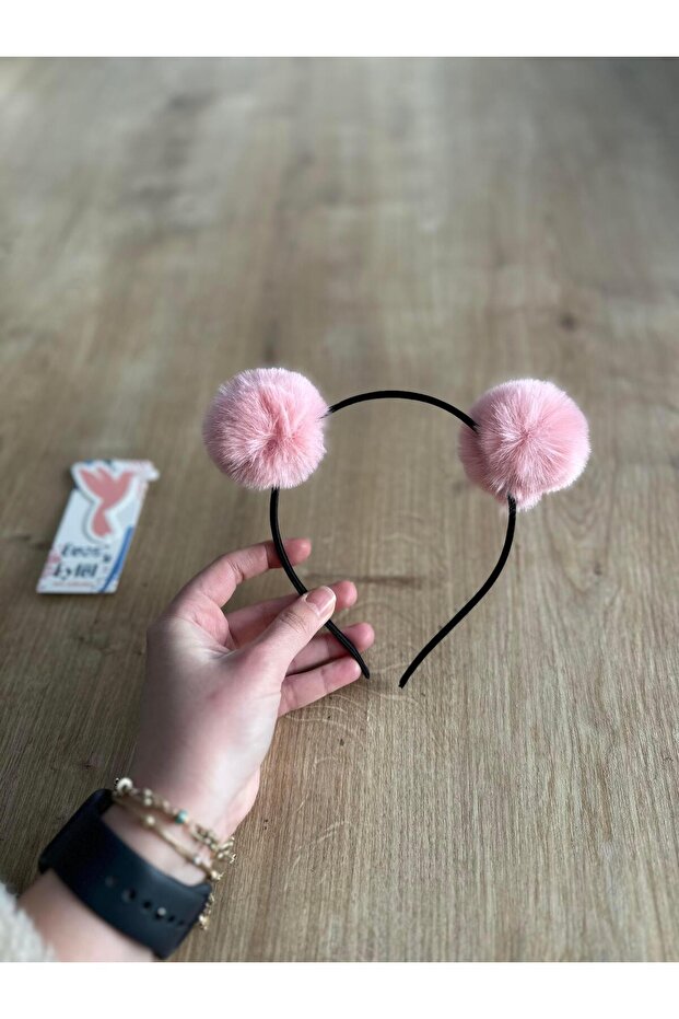 Ružičasta kruna za devojčice sa pomponima - 1