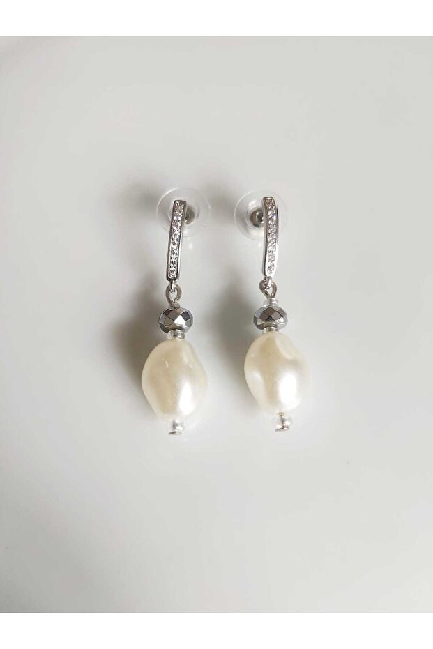 Silver Color Zircon Stone Pearl Earrings
