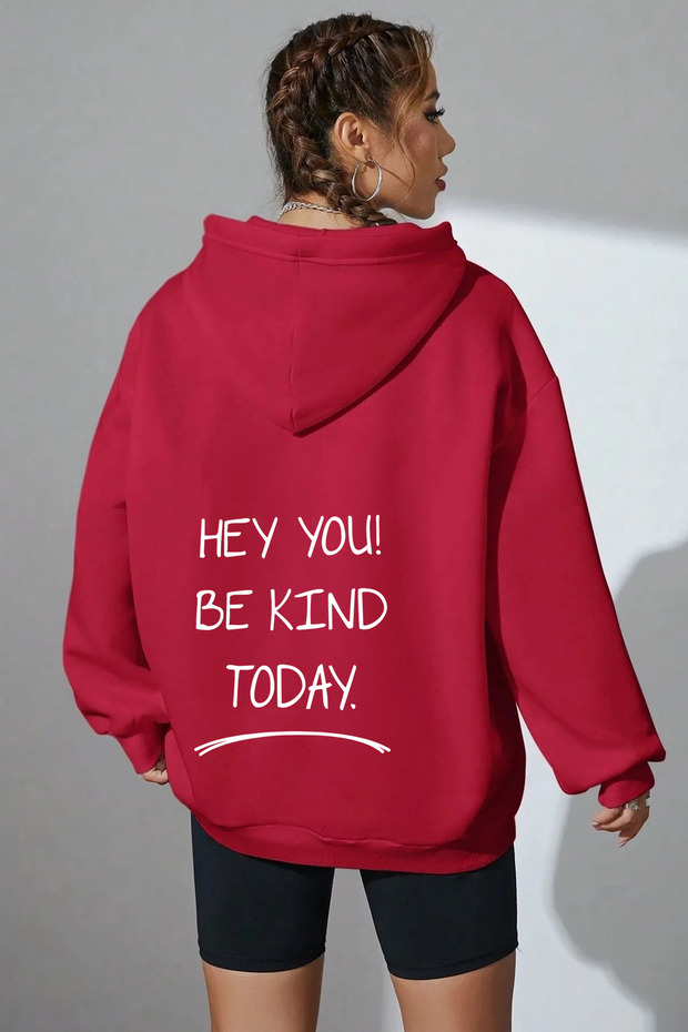 Unisex Hey You Printed Red Sweatshirt