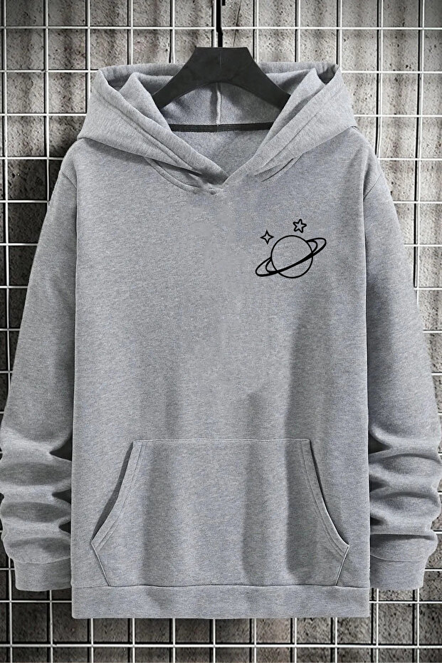 Unisex Saturn Printed Gray Sweatshirt