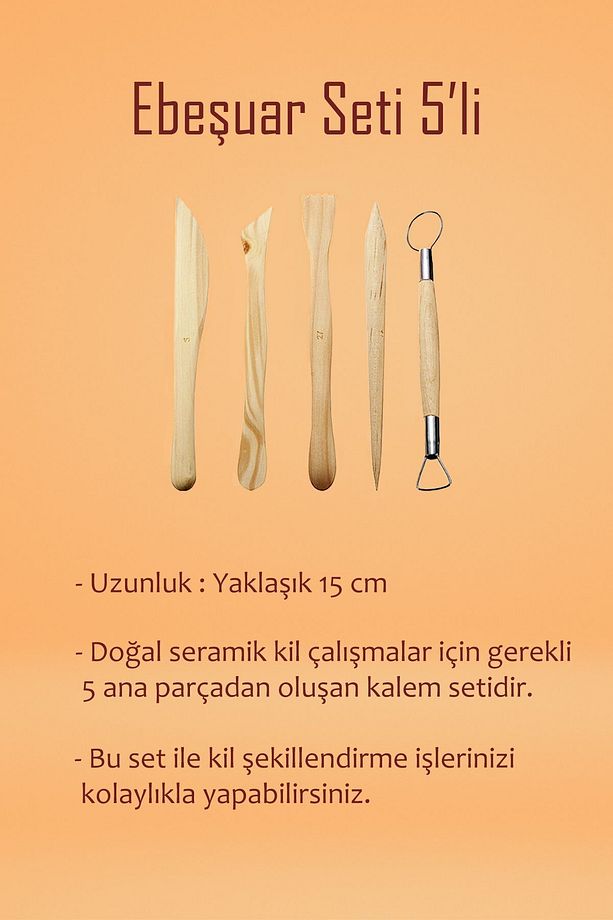 Beyaz Seramik Hamuru 2 kg Ebeşuar Seti Kil Seti Seramik Çamuru Seti Ahşap Merdane Çamur Kesme Teli - 4